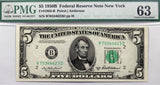 FR #1963-B series 1950 B five dollar FRN note from the Federal Reserve Bank of New York City grading PMG 63