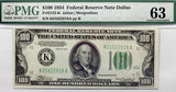 A series of 1934 Hundred Dollar FR #2152-K FRN note from the Federal Reserve Bank in Dallas Texas certified by PMG at 63 for sale by Brandywine General Store