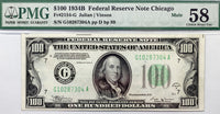 FR #2154-G series of 1934 B FRN Mule note from the Federal Reserve Bank in Chicago in the denomination of one hundred dollars grading PMG 58