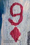art print of Large Folk Art Nine of Diamonds showing just the 9 in the corner with the diamond