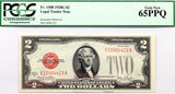 Fr 1508 two dollar 1928G series legal tender United States bill graded PCGS 65 PPQ