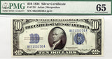 A Fr #1701 US ten dollar silver certificate which has been certified by PMG at 65 Gem Uncirculated for sale by Brandywine General Store