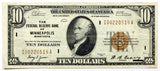 FR #1860-I Series of 1929 Federal Reserve Bank note from the Minneapolis MN Federal Reserve Bank in the denomination of ten dollars grading very fine