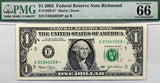 Fr #1928E* 2003 series US star note from the Richmond Federal Reserve Bank graded PMG 66