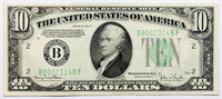 FR# 2009-B series of 1934D federal reserve note in the denomination of ten dollars from the New York Federal Reserve Bank in almost uncirculated condition
