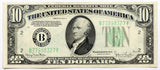 FR# 2009-B series of 1934D federal reserve note in the denomination of ten dollars from the New York Federal Reserve Bank in almost uncirculated condition