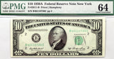 FR #2011-B New York City district 1950A series federal reserve note in the denomination of ten dollars graded PMG 64
