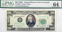 A FR #2062-D Series of 1950C FRN twenty dollar note graded PMG 64 from the Federal Reserve Bank in Cleveland Ohio for sale by Brandywine General Store