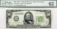 FR #2102-D Series of 1934 fifty dollar FRN note from the Federal Reserve Bank in Cleveland Ohio graded PMG 62 Uncirculated