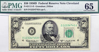 FR #2111-D Series of 1950-D FRN note from the federal reserve bank of Cleveland Ohio in the denomination of fifty dollars graded PMG 65