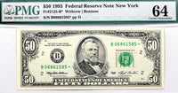 Fr #2125-B* series of 1993 FRN star note from the New York Federal Reserve Bank in the denomination of fifty dollars graded PMG 64 choice uncirculated