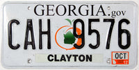 A 2012 Georgia passenger car license plate with .gov on a white background for sale by Brandywine General Store in excellent minus condition