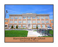 An archival poster style print of Harrisonburg High School now Memorial Hall
