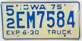 1975 Iowa Truck Half Year License Plate