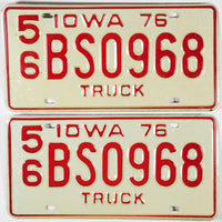 A pair of NOS 1976 Iowa Truck License Plates
