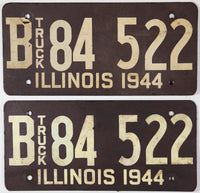A pair of 1944 WWII Illinois Truck license plates