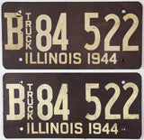 A pair of 1944 WWII Illinois Truck license plates for sale by Brandywine General Store in very good plus condition