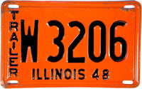 An antique 1948 Illinois Trailer License Plate which grades very good plus for sale by Brandywine General Store