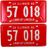 A classic pair of 1961 Illinois Passenger Automobile License Plates for sale by Brandywine General Store in very good condition