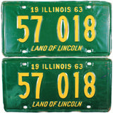 A Pair of classic 1963 Illinois car license plates for sale by Brandywine General Store in very good minus condition