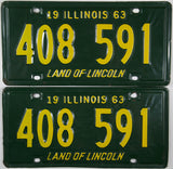 A Pair of classic 1963 Illinois car license plates for sale by Brandywine General Store in very good plus condition