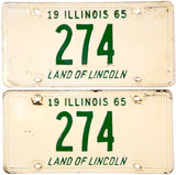 A pair of classic 1965 Illinois Passenger Automobile License Plates for sale by Brandywine General Store with low DMV # and in very good condition