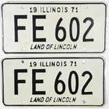 A pair of classic 1971 Illinois Passenger Automobile License Plates for sale by Brandywine General Store in very good condition