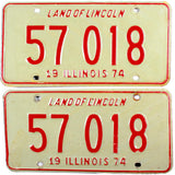 A pair of classic 1974 Illinois Car license plates for sale by Brandywine General Store in very good condition