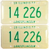 A pair of classic 1977 Illinois Passenger Automobile License Plates for sale by Brandywine General Store in excellent plus condition