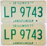 A pair of classic 1977 Illinois Passenger Automobile License Plates for sale by Brandywine General Store in very good plus condition