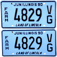 A new old stock pair of 1990 Illinois farm license plates which are in near mint condition for sale by Brandywine General Store