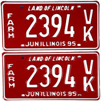 A classic pair of 1995 Illinois Farm License Plates grading NOS near mint for sale by Brandywine General Store in excellent plus condition