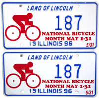 A pair of Special Event 1996 Illinois National Bike Month License Plates for sale by Brandywine General Store
