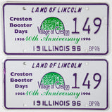 A pair of 1996 Illinois Creston Booster Days 40th Anniversary License Plates for sale by Brandywine General Store
