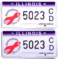 2008 Illinois Mammograms License Plates Pair