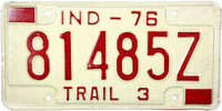 1976 Indiana Trailer License Plate
