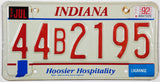 1992 Indiana license plate in excellent minus condition