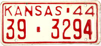 1944 Kansas License Plate in New Old Stock excellent minus condition