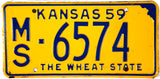 1959 Kansas License Plate Excellent Minus