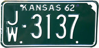 1962 Kansas License Plate