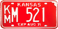 1971 Kansas License Plate in Excellent Plus condition