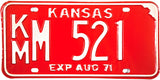 1971 Kansas License Plate in Excellent Plus condition