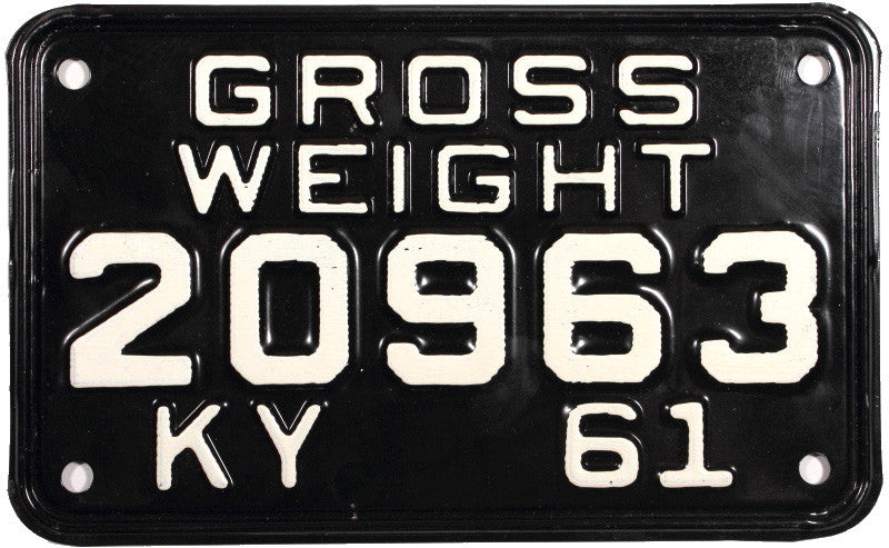 1961 Kentucky Truck Gross Weight License Plate