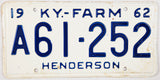 1962 Kentucky Farm License Plate