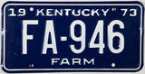 1973 KY Farm License Plate in NOS Excellent Minus condition