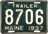 1937 Maine Trailer License Plate