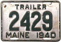 1940 Maine Trailer License Plate