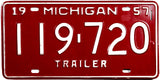 An Antique New Old Stock 1957 Michigan Trailer License Plate for sale by Brandywine General Store in excellent minus condition