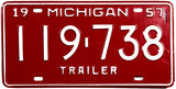 An Antique New Old Stock 1957 Michigan Trailer License Plate for sale by Brandywine General Store in excellent plus condition