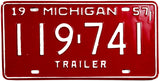 An Antique New Old Stock 1957 Michigan Trailer License Plate for sale by Brandywine General Store in excellent plus condition